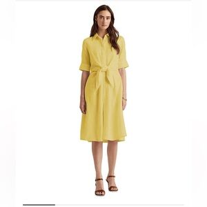 Lauren Ralph Lauren Tie Waist Linen Shirt Dress - Primrose Yellow